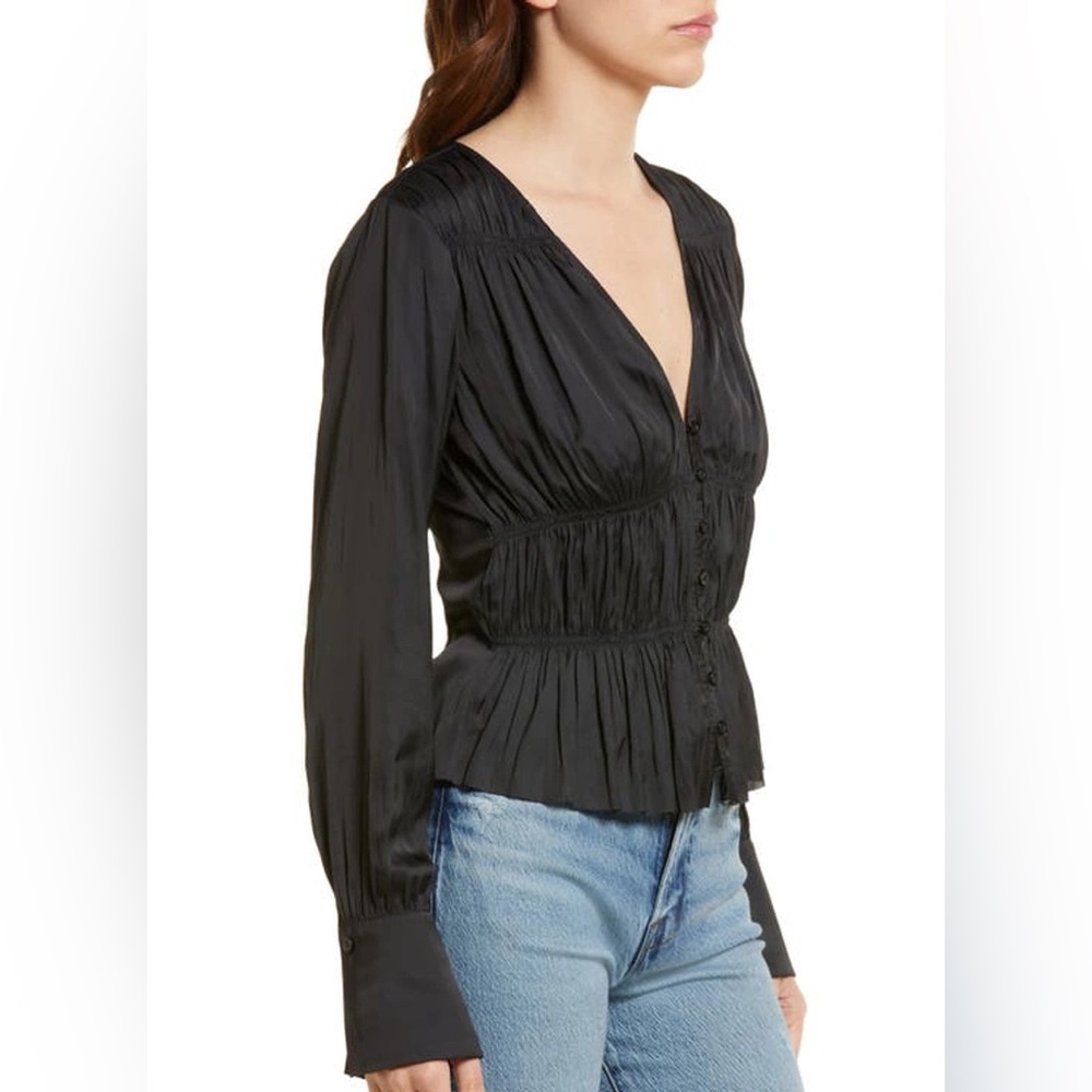 Frame Shirred Silky Top Black Size XS - Picture 2 of 5